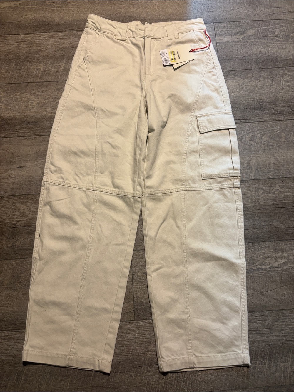Womens Cream Cargo Work Pants - Relaxed Fit